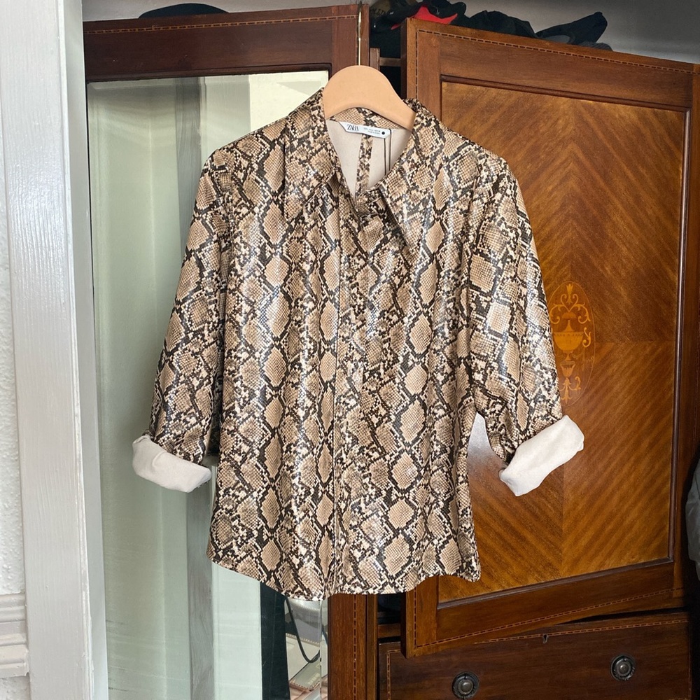 Zara button down snakeskin top